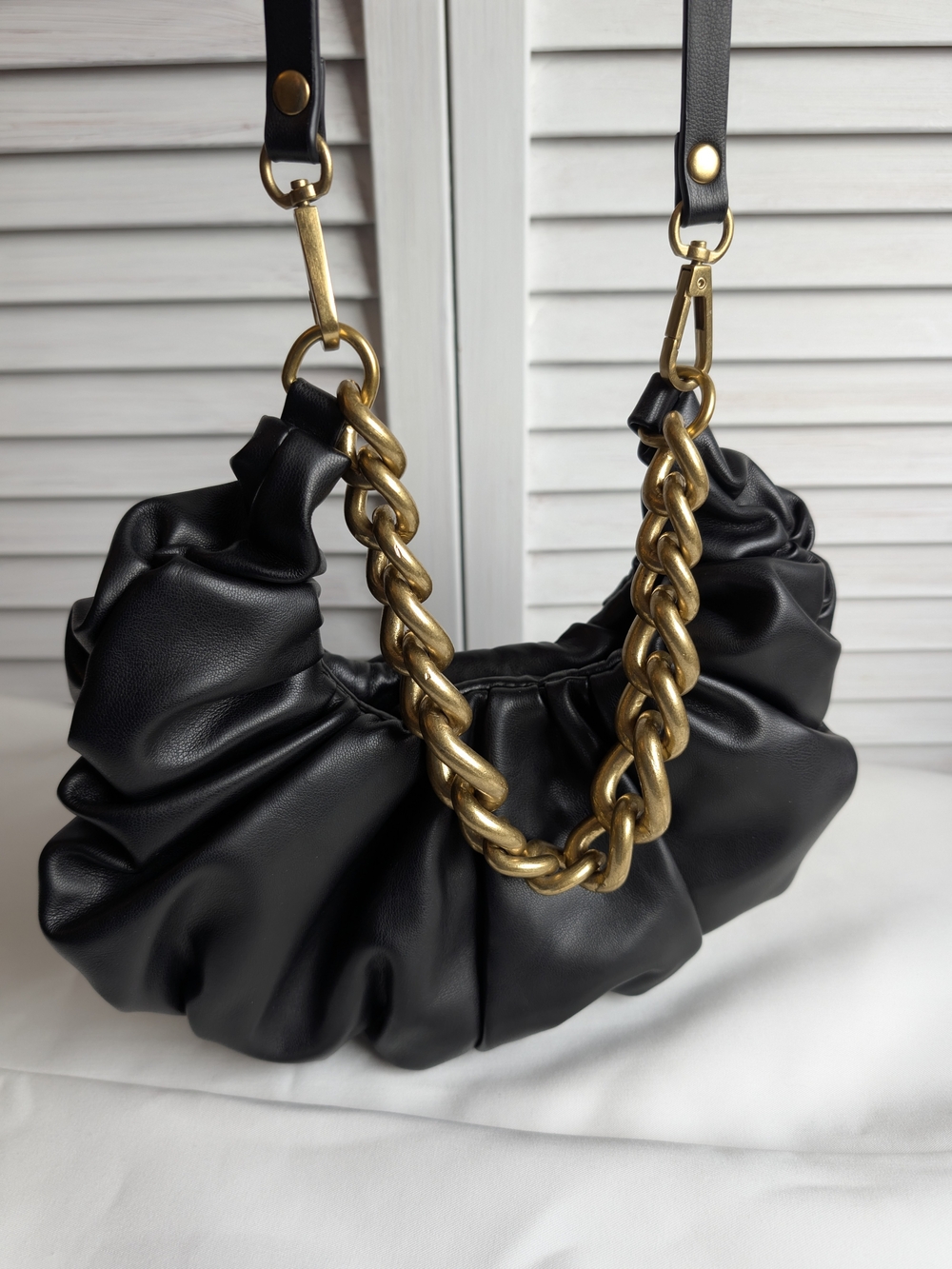Zara Black Shoulder Bag with Gold Chain Accent